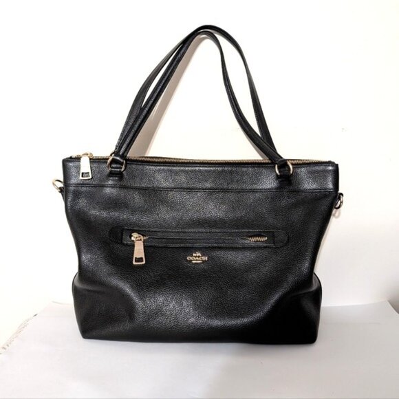 Like New Coach Pebbled Leather Tyler Tote Large Shoulder Bag F54687- Black - Picture 1 of 13